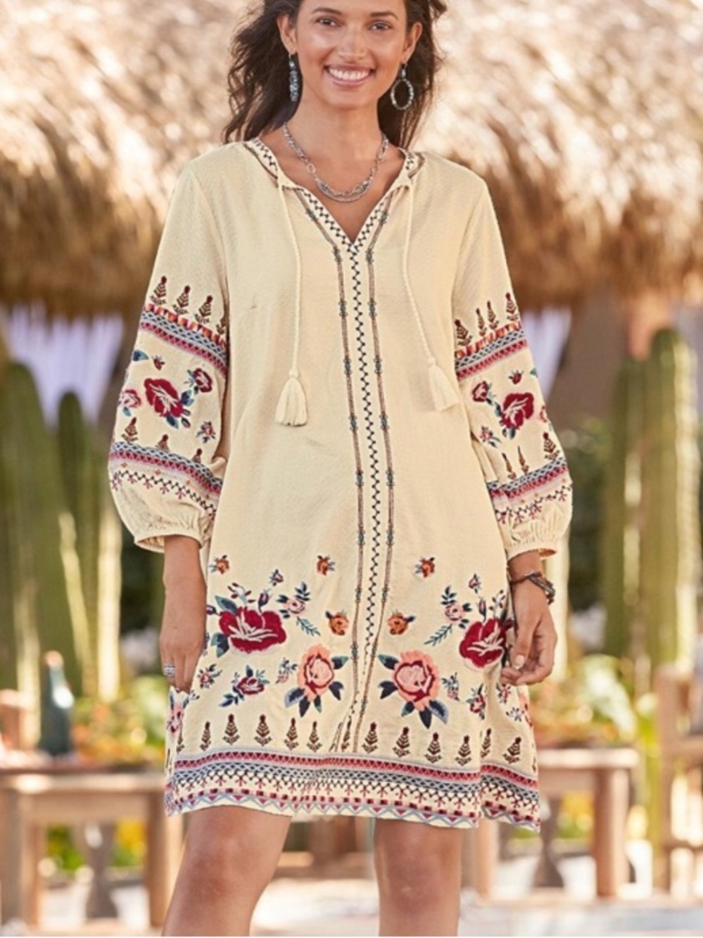 Sundance Wild Wonders Dress Women's
 XS Cream Floral Embroidered Gauzy Boho